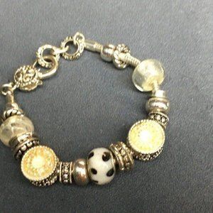 Silver slinky Beaded Bracelet Black White Sparkle Faceted Hook Retro BoHo